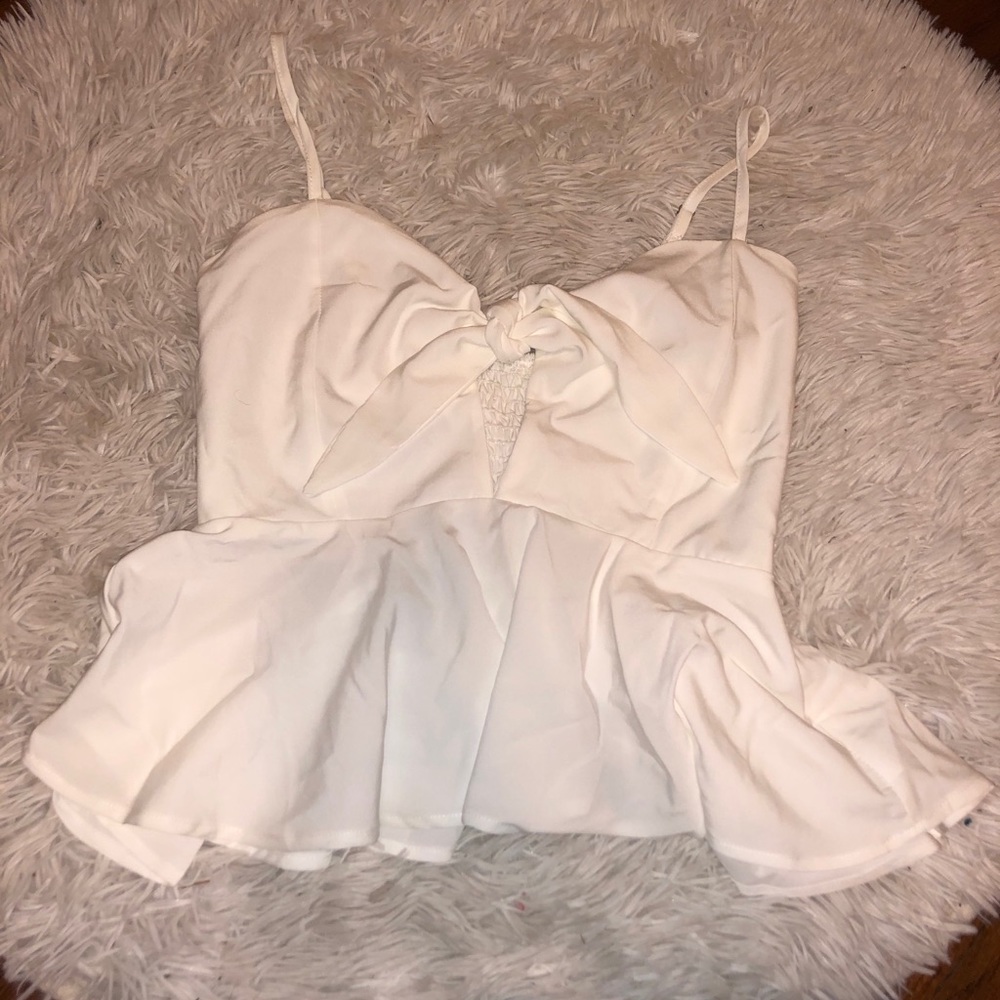 White peekaboo tie top
